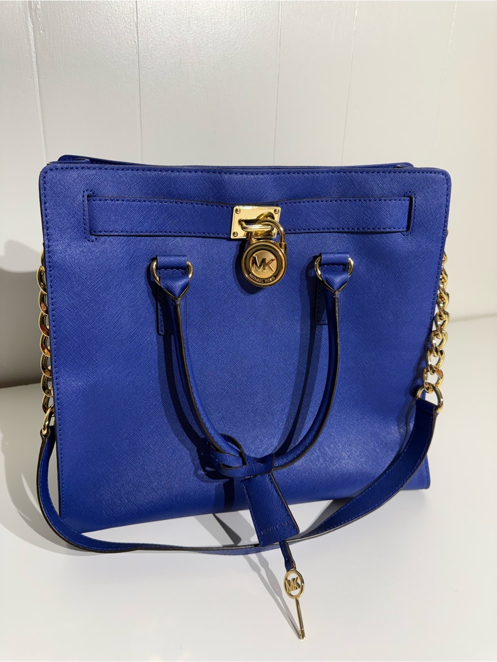 Michael Kors Nouveau Hamilton Large Vintage Blue W/Gold Hardware Satchel Bag